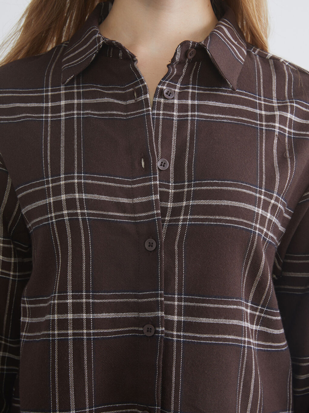 Kahverengi Ekose Kadın Gömlek-2