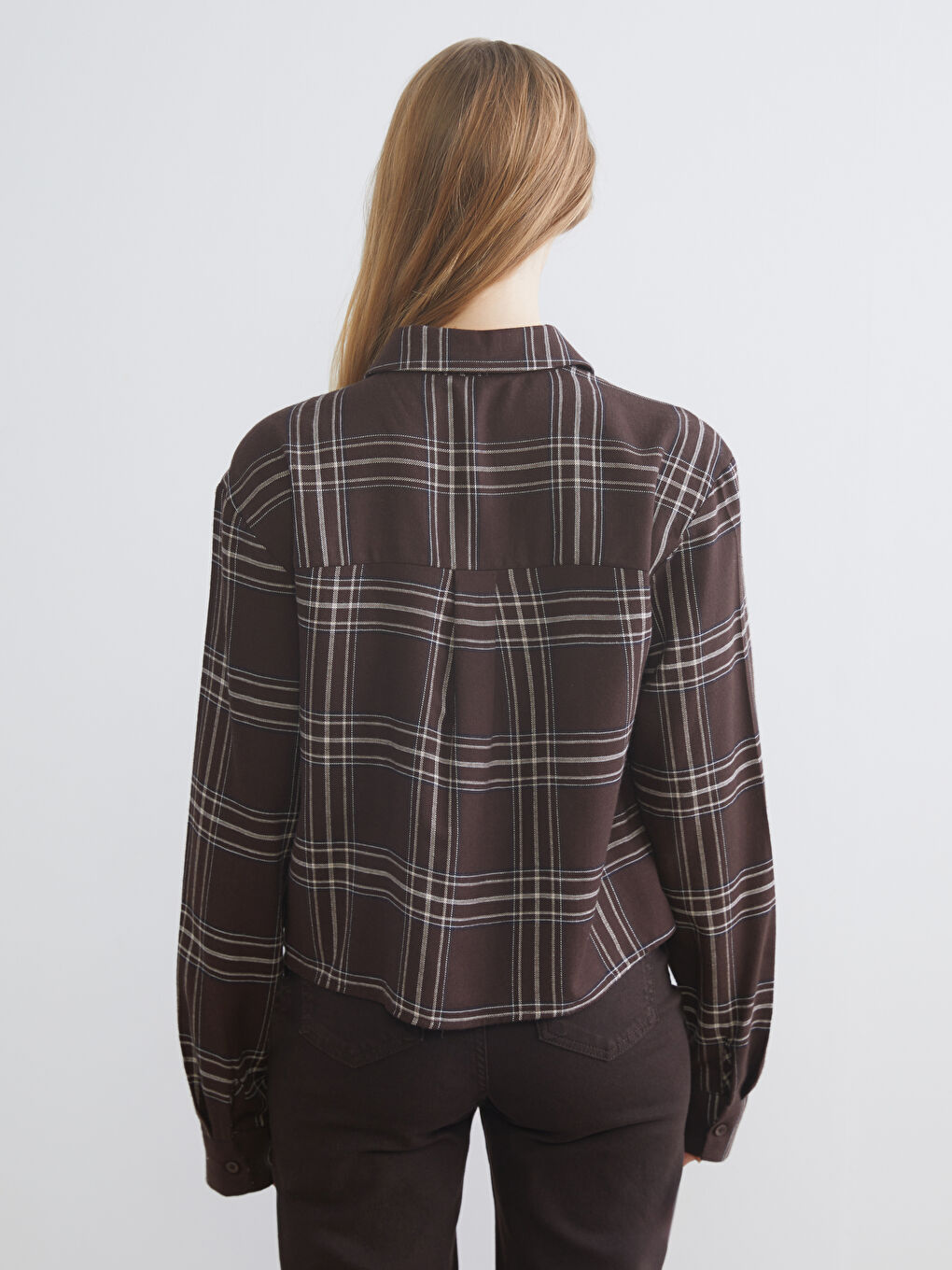 Kahverengi Ekose Kadın Gömlek-3