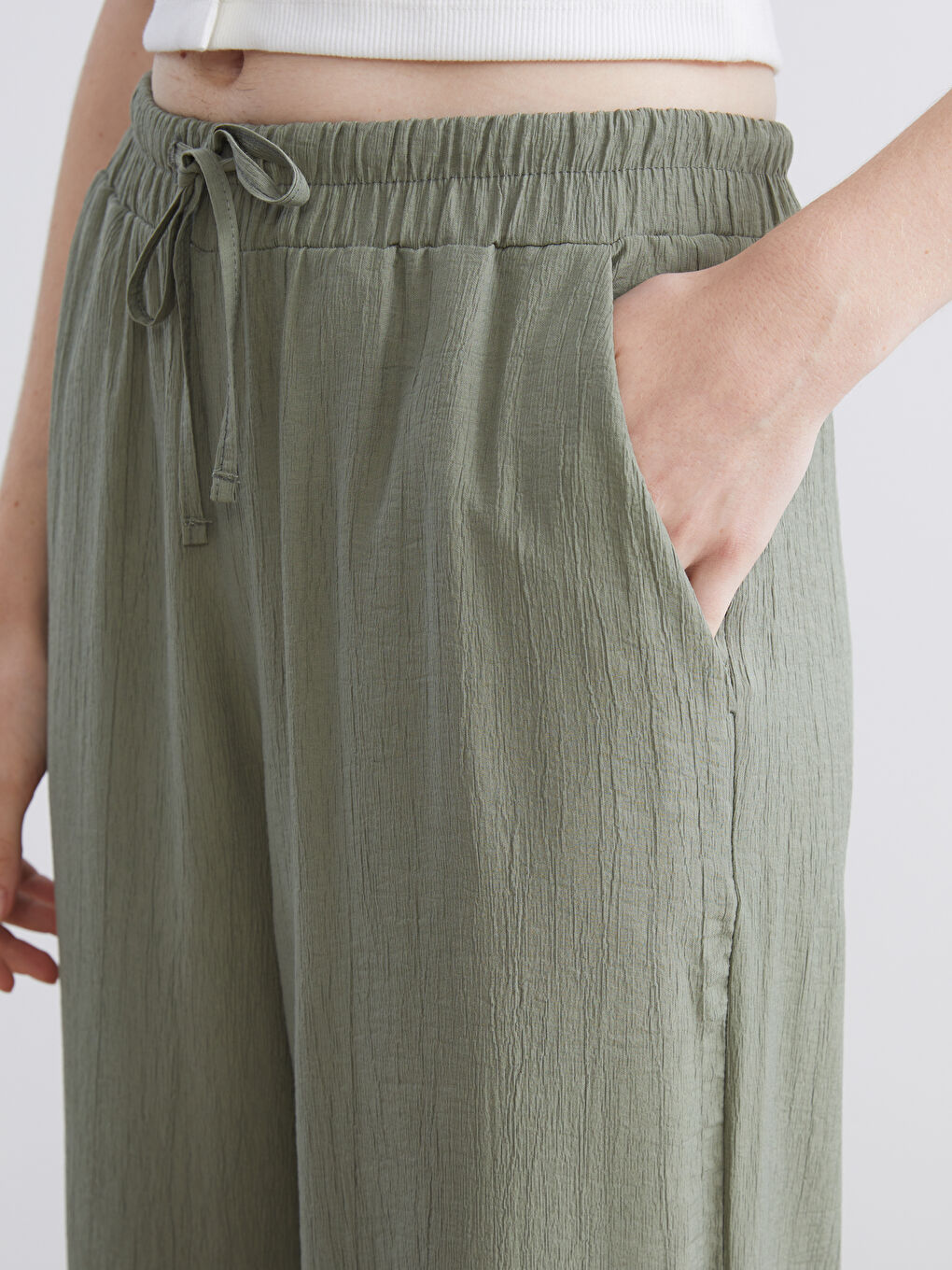 Elasticated Waist Textured Wide Leg Women's Trousers-2