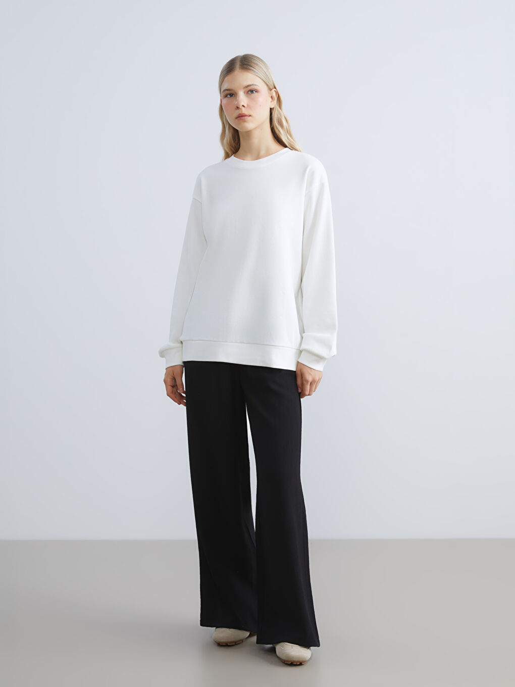 Elasticated Waist Textured Wide Leg Women's Trousers