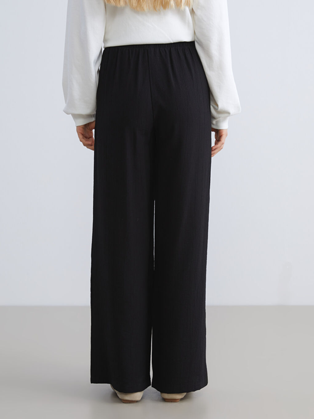 Elasticated Waist Textured Wide Leg Women's Trousers-3