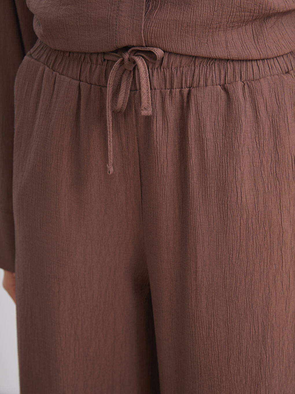 Elasticated Waist Textured Wide Leg Women's Trousers-2