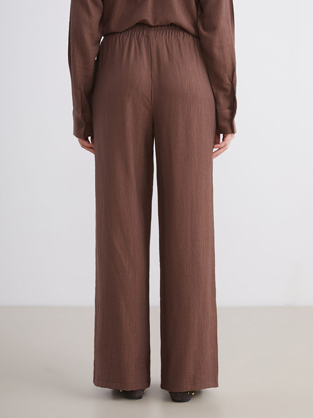 Elasticated Waist Textured Wide Leg Women's Trousers-3