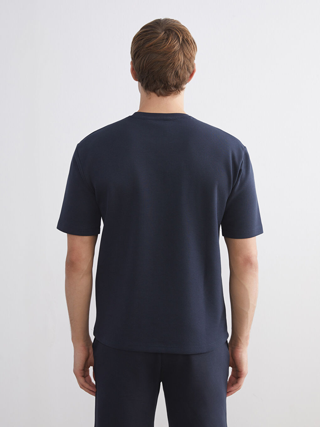 Lacivert Bisiklet Yaka Erkek Tişört-3