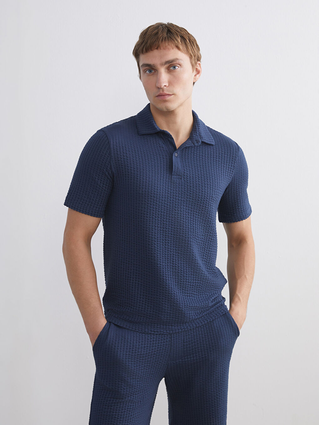 Lacivert Polo Yaka Erkek Tişört-1