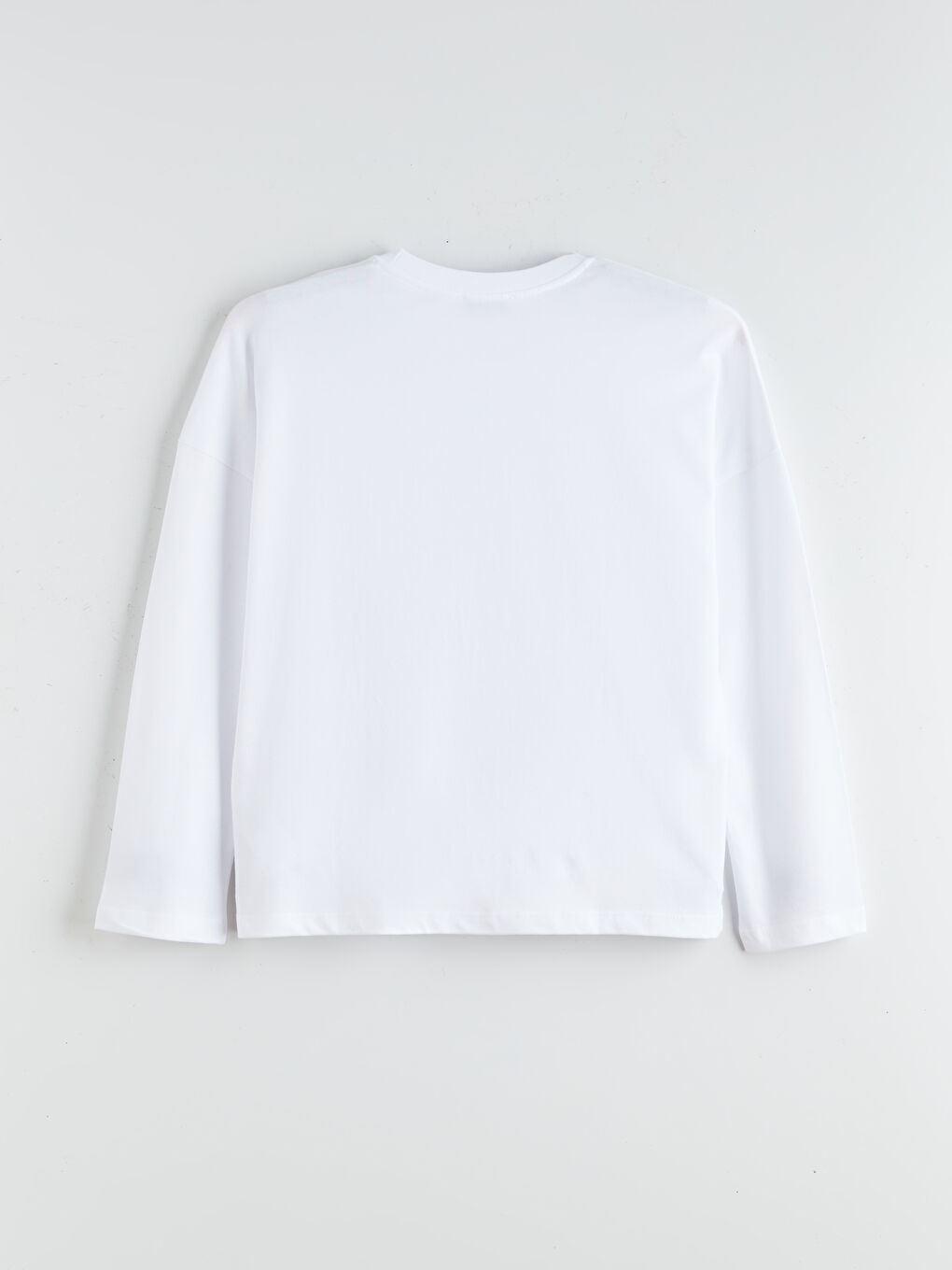 Beyaz Bisiklet Yaka Baskılı Oversize Kadın Tişört-5