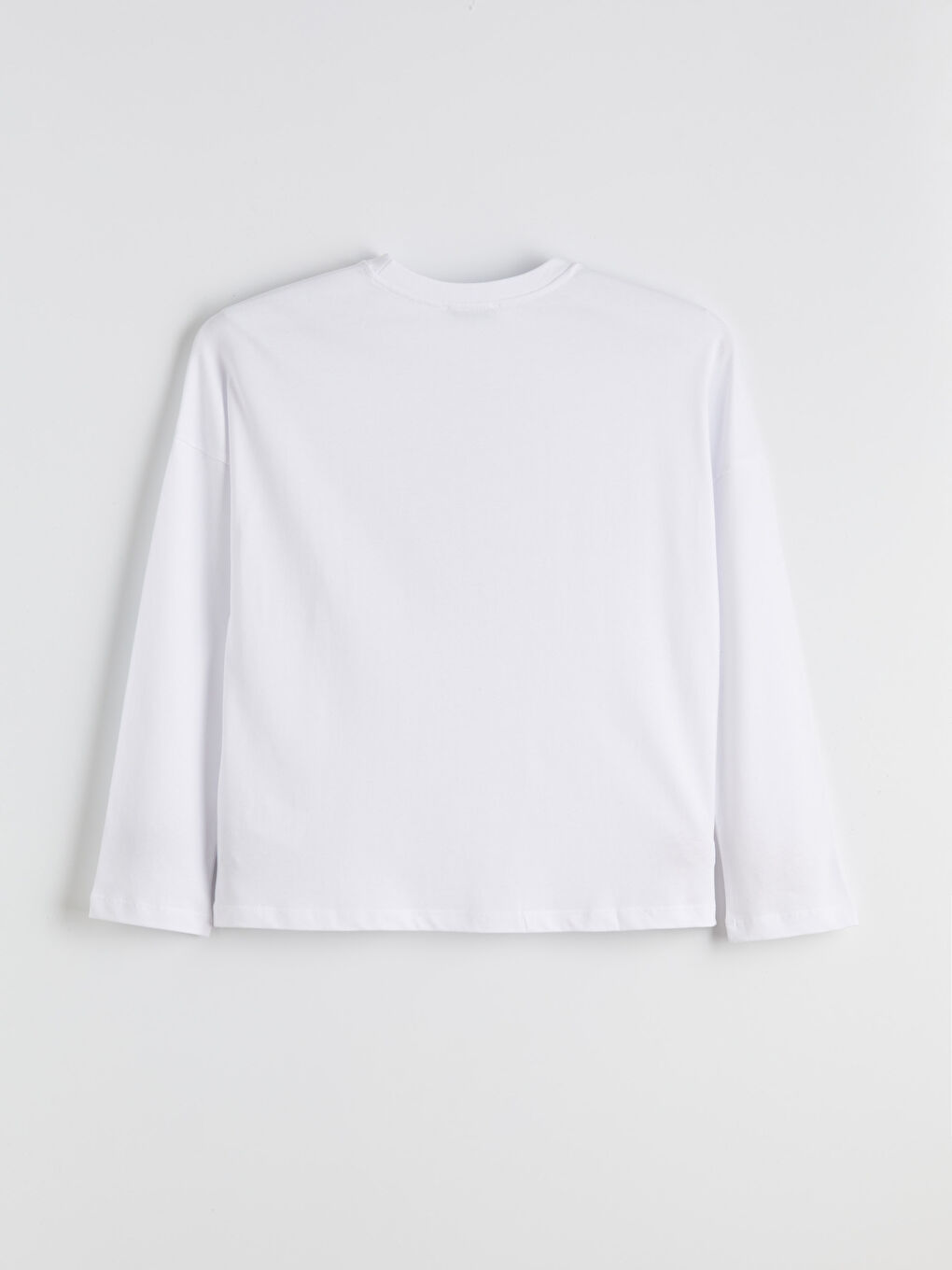 Beyaz Bisiklet Yaka Baskılı Oversize Kadın Tişört-5