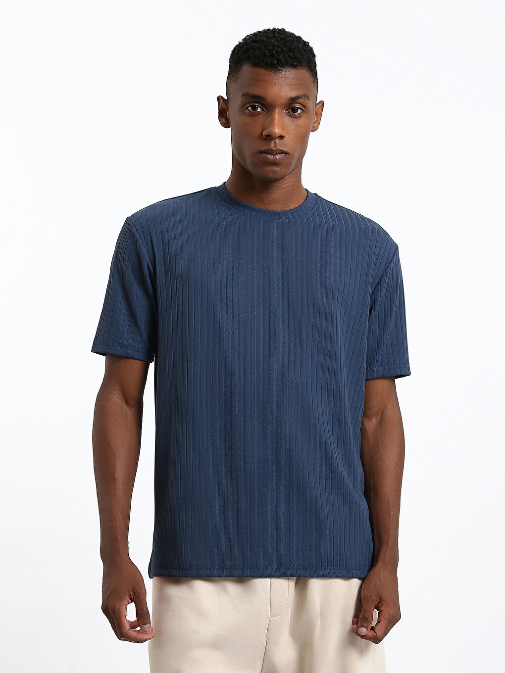 Crew Neck Plain Textured Men's T-Shirt-3