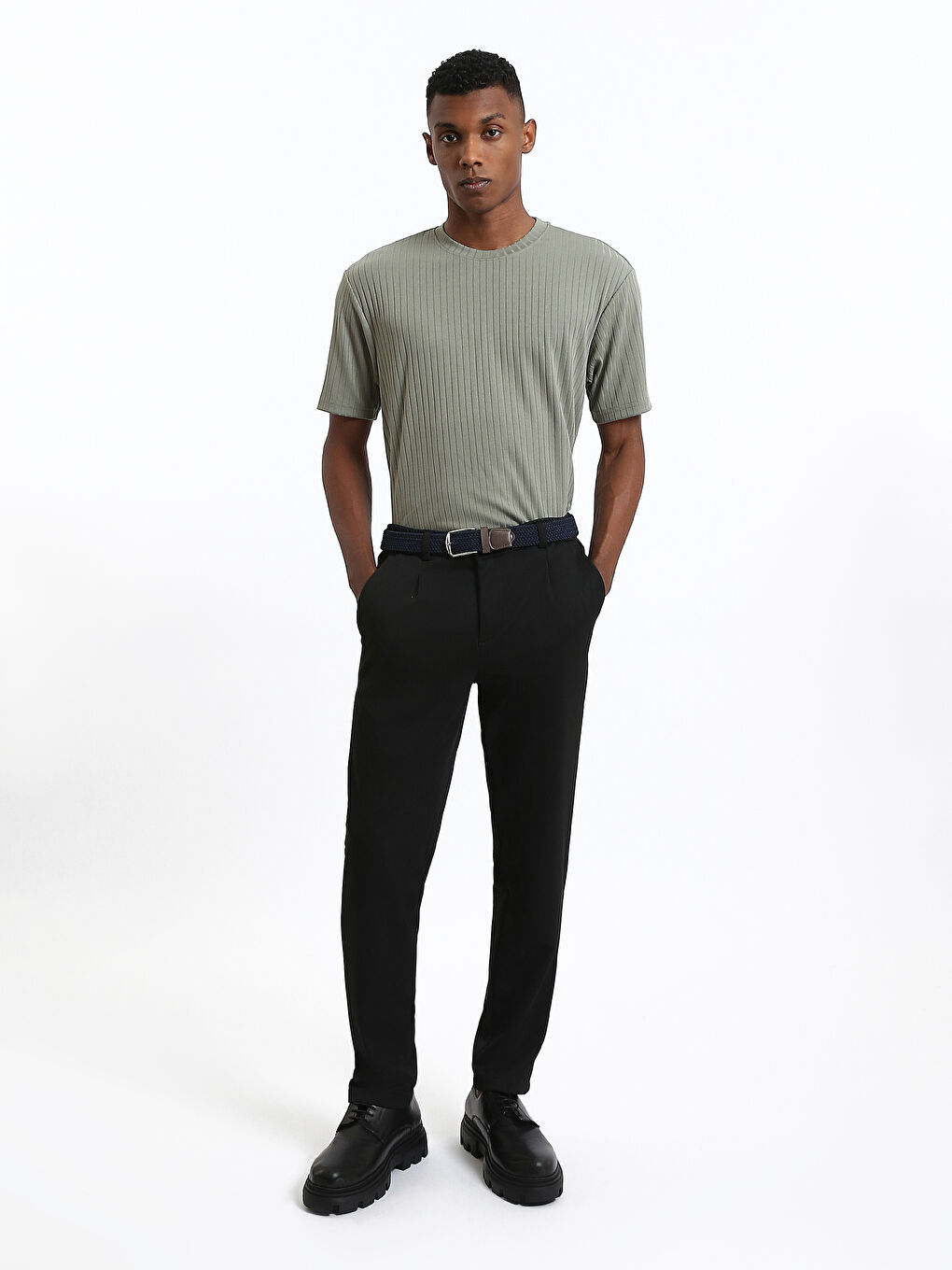 Crew Neck Plain Textured Men's T-Shirt-1