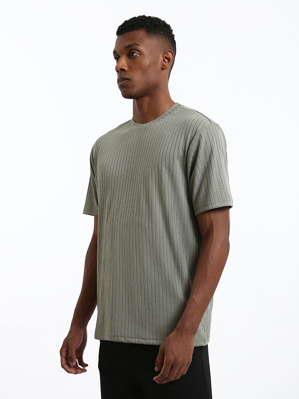 Crew Neck Plain Textured Men's T-Shirt-3