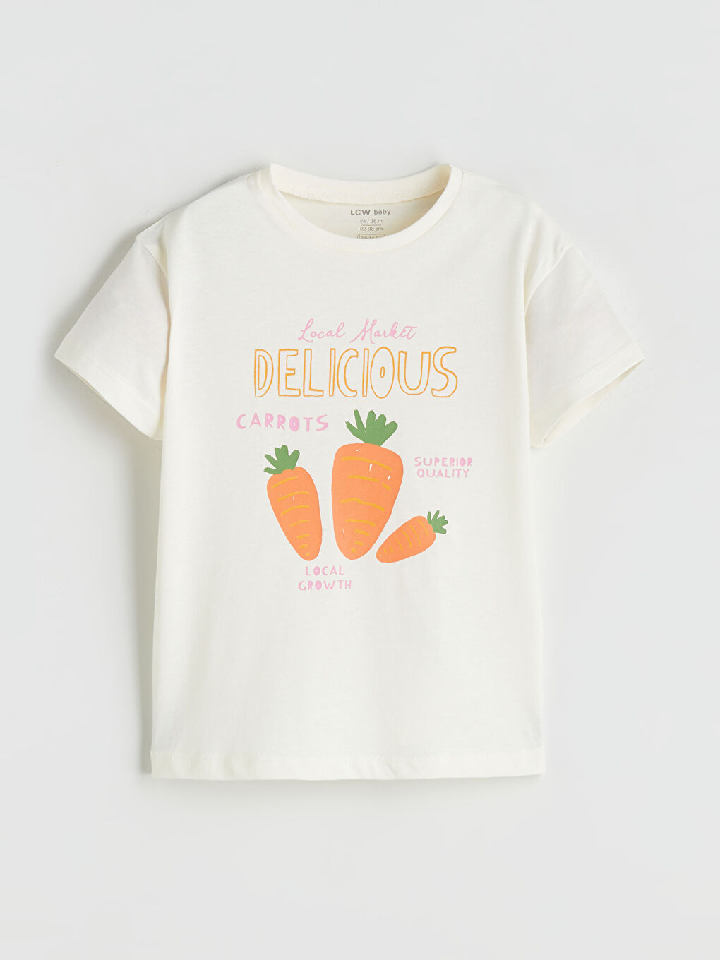 Ekru Bisiklet Yaka Baskılı Kız Bebek Tişört