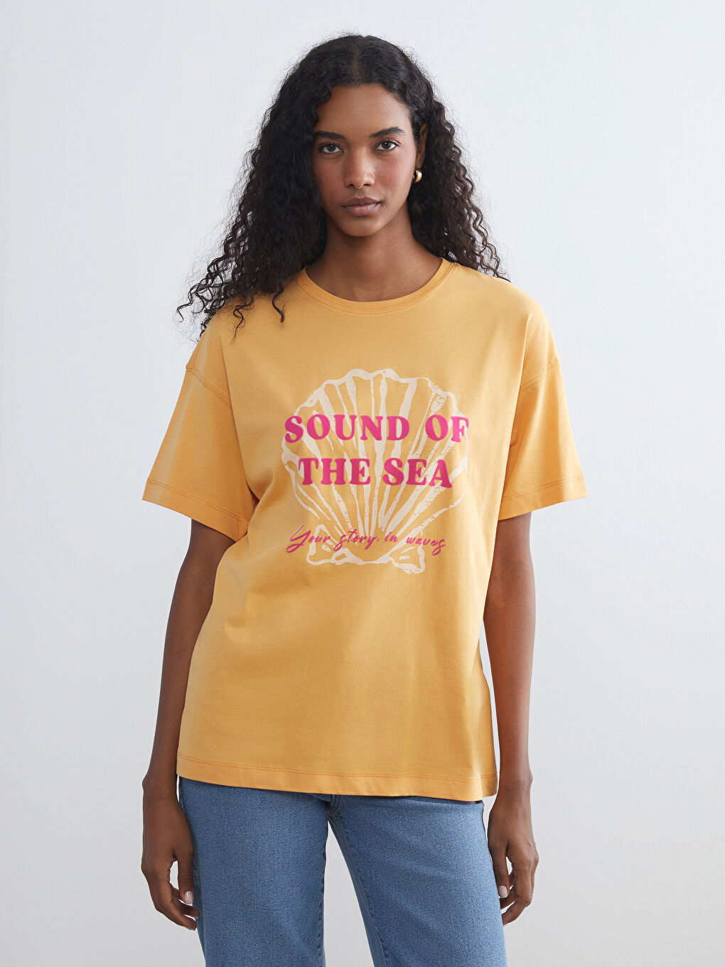 LCW Vision Crew Neck Printed Oversize Women's T-Shirt -W5KV17Z8-GLG