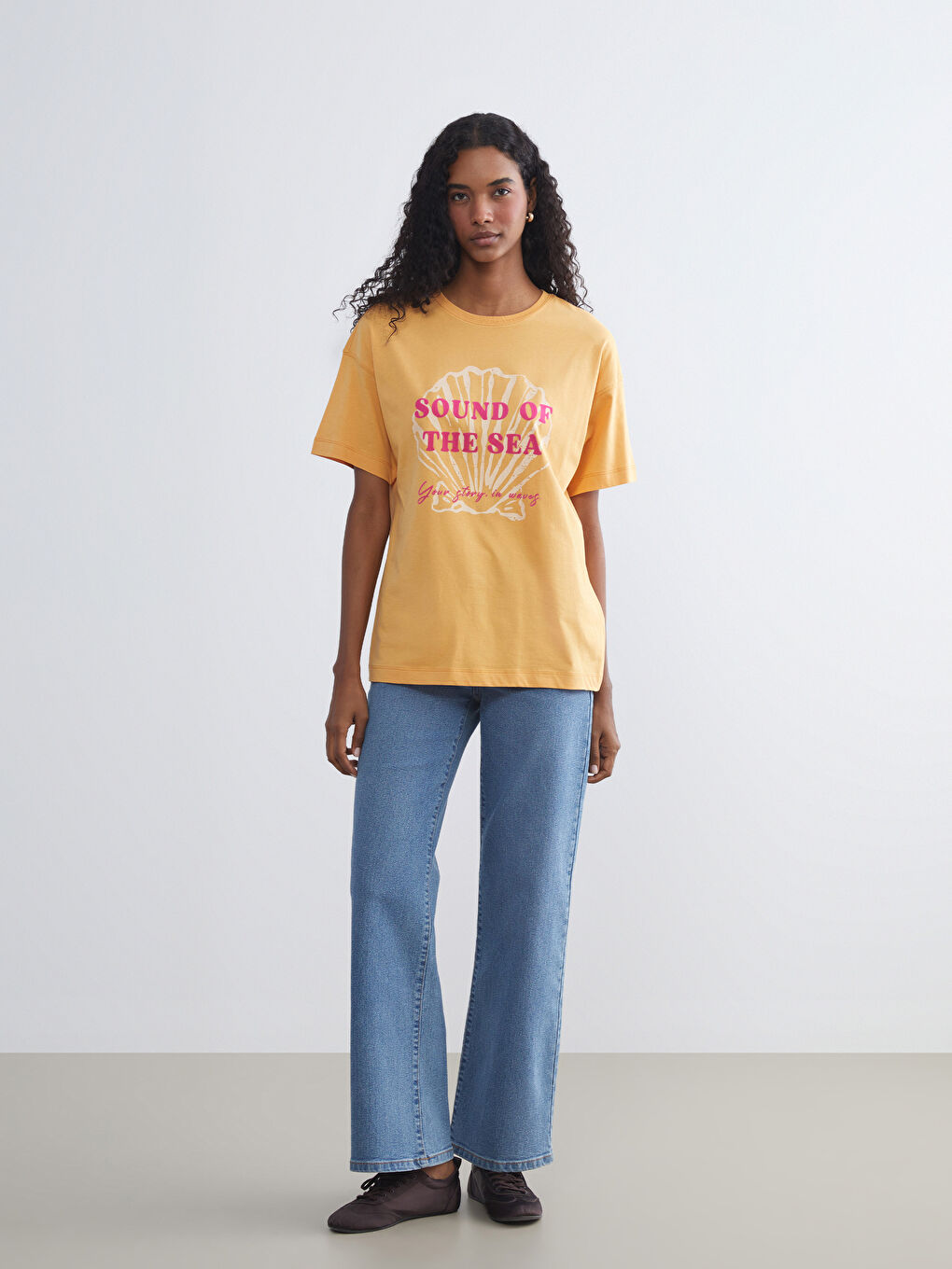 LCW Vision Crew Neck Printed Oversize Women's T-Shirt -W5KV17Z8-GLG