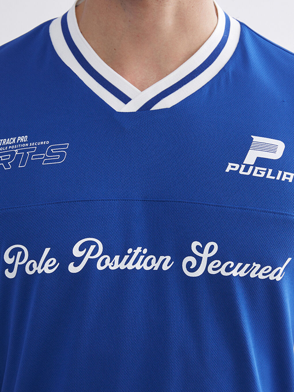 Mavi V Yaka Kısa Kollu Erkek Tişört-2