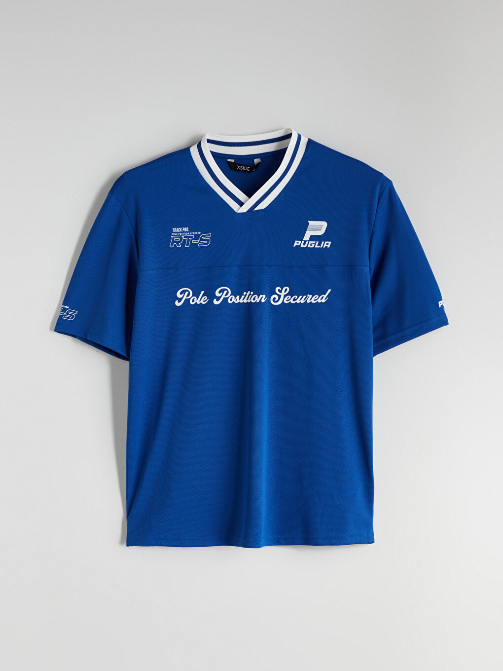 Mavi V Yaka Kısa Kollu Erkek Tişört-4