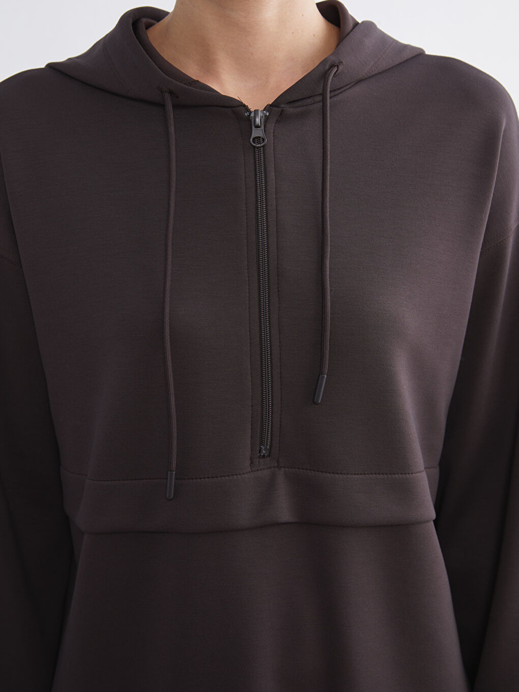 Kahverengi Loose Fit Kadın Hoodie-2