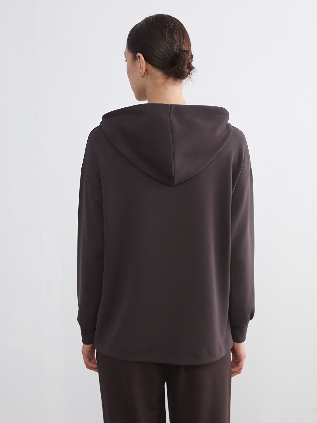 Kahverengi Loose Fit Kadın Hoodie-3