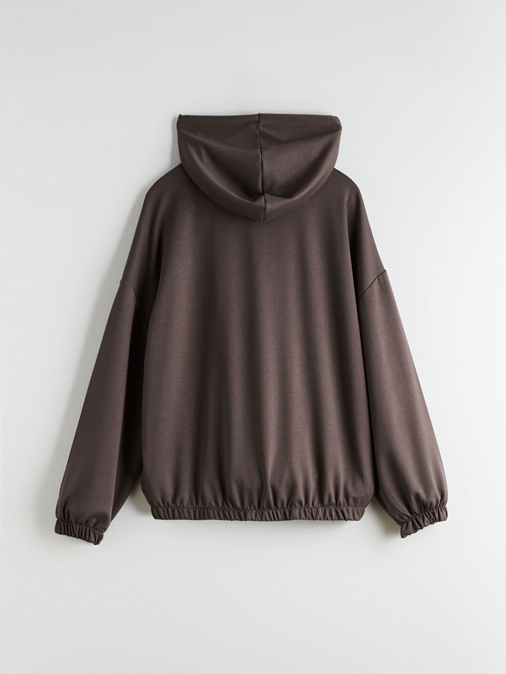 Kahverengi Kapüşonlu Oversize Kadın Fermuarlı Sweatshirt-5