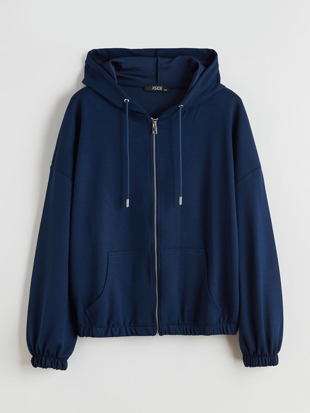 Lacivert Kapüşonlu Oversize Kadın Fermuarlı Sweatshirt-4