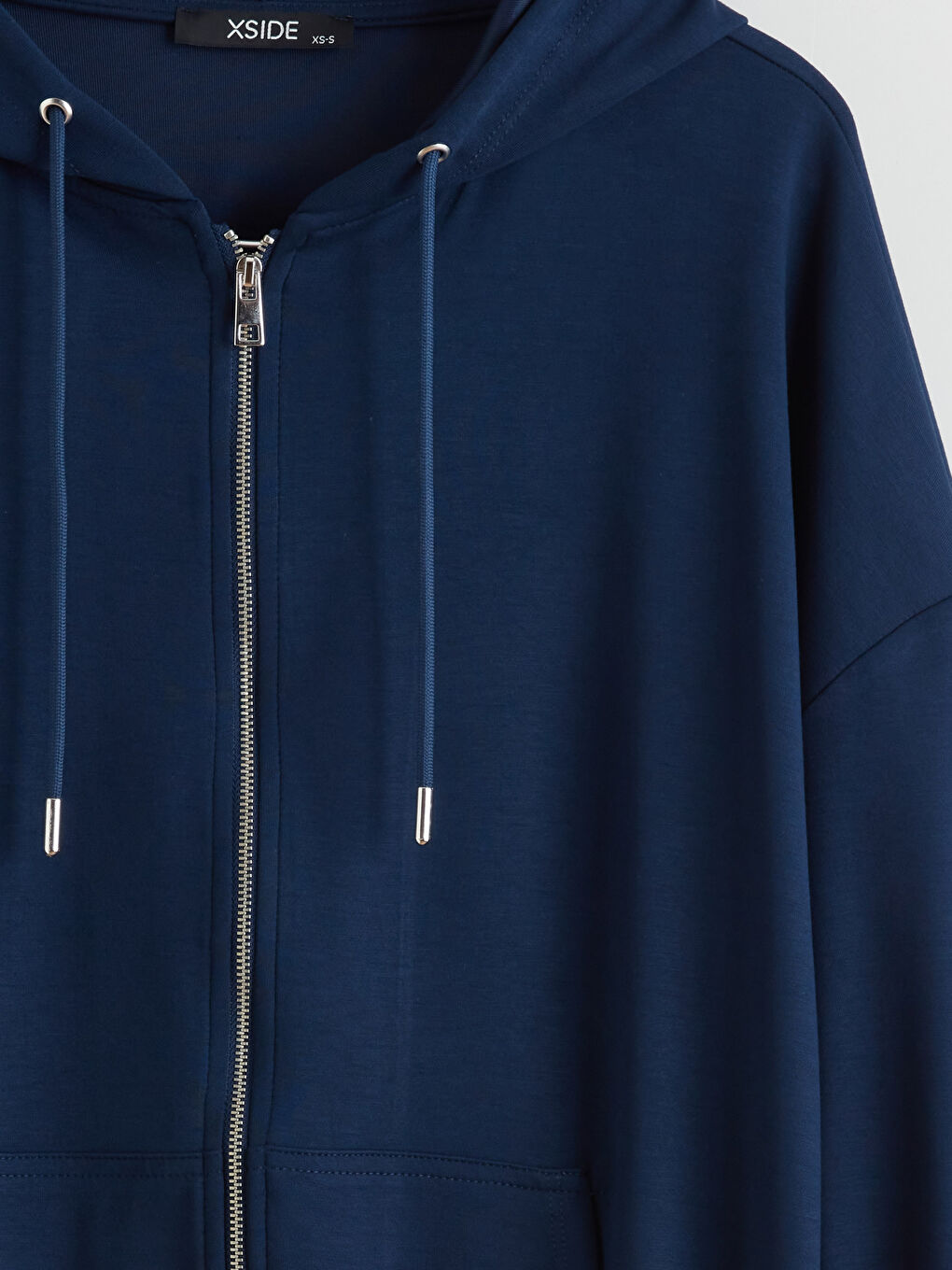 Lacivert Kapüşonlu Oversize Kadın Fermuarlı Sweatshirt-5