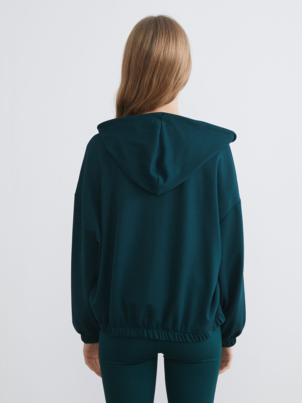 Yeşil Kapüşonlu Oversize Kadın Fermuarlı Sweatshirt-3