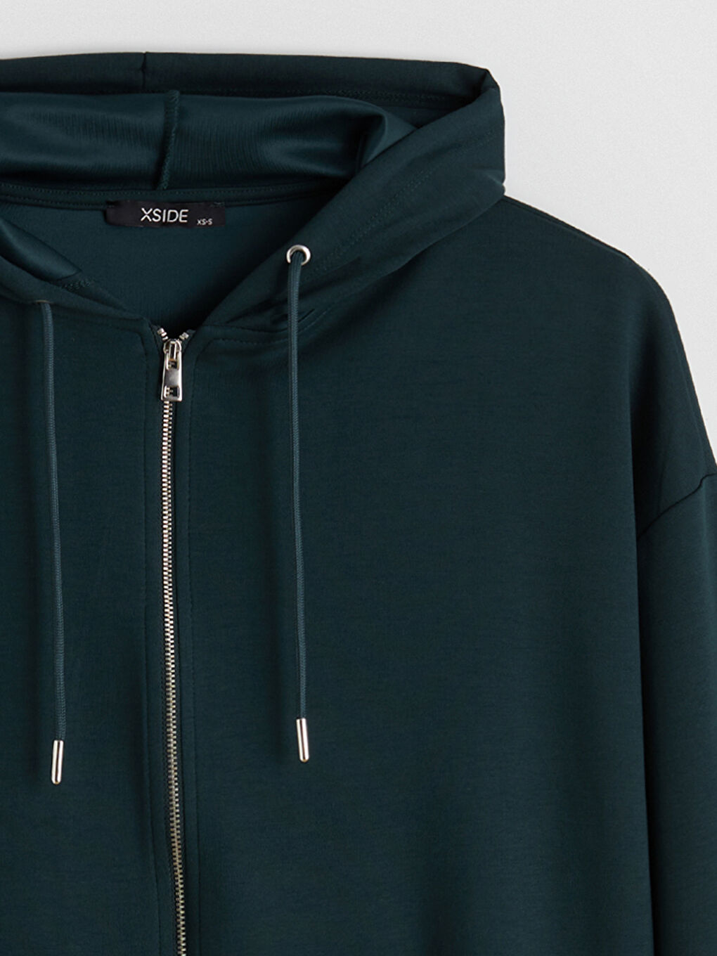 Yeşil Kapüşonlu Oversize Kadın Fermuarlı Sweatshirt-4