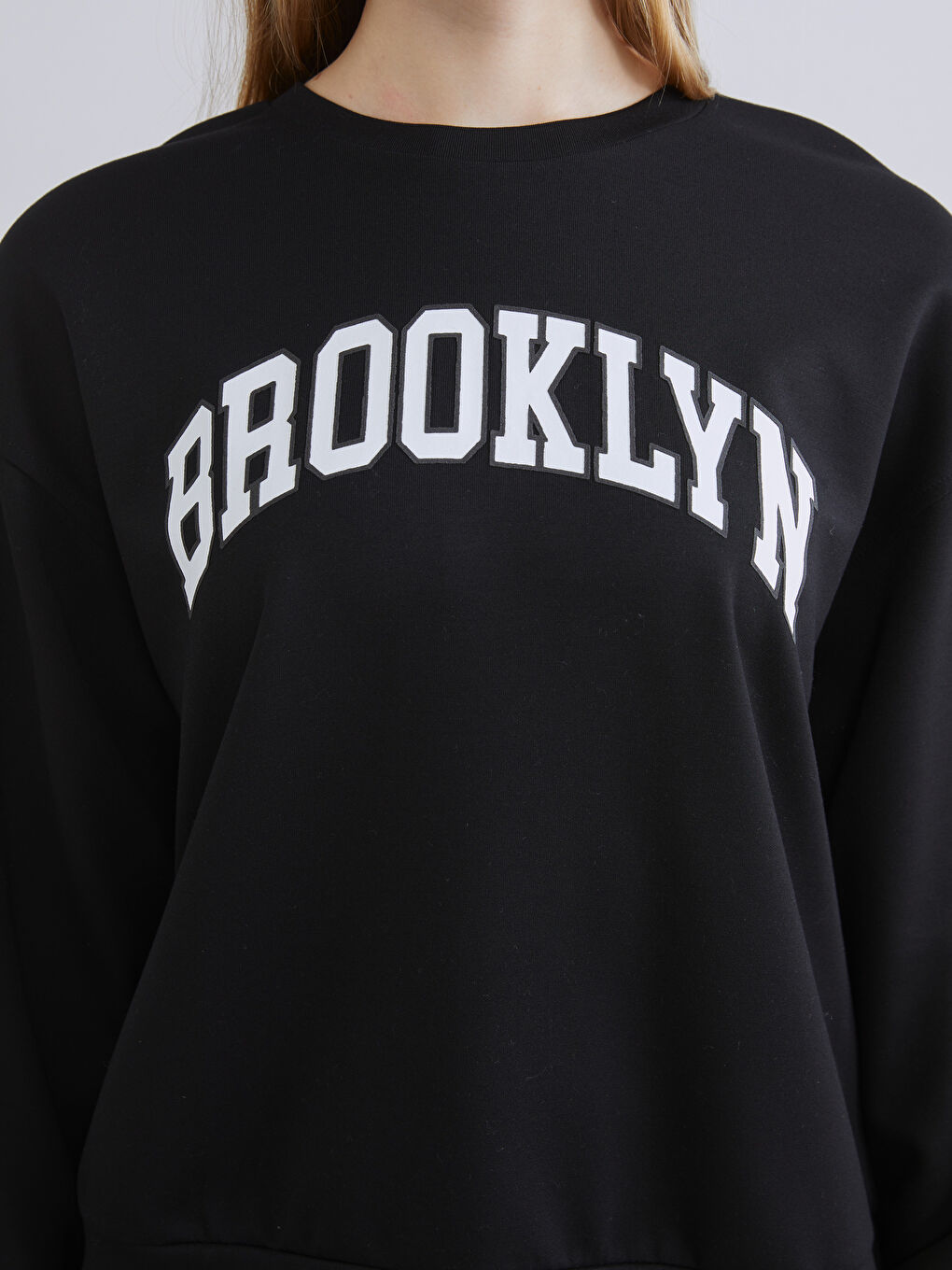 Siyah Brooklyn Baskılı Oversize Kadın Sweatshirt-2