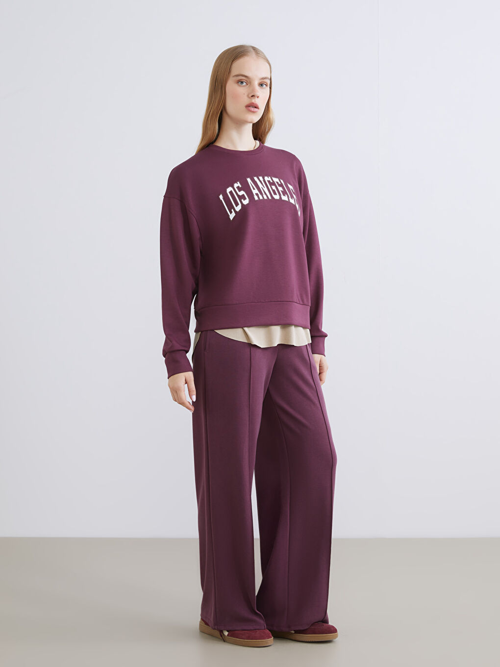 Mürdüm Brooklyn Baskılı Oversize Kadın Sweatshirt-1