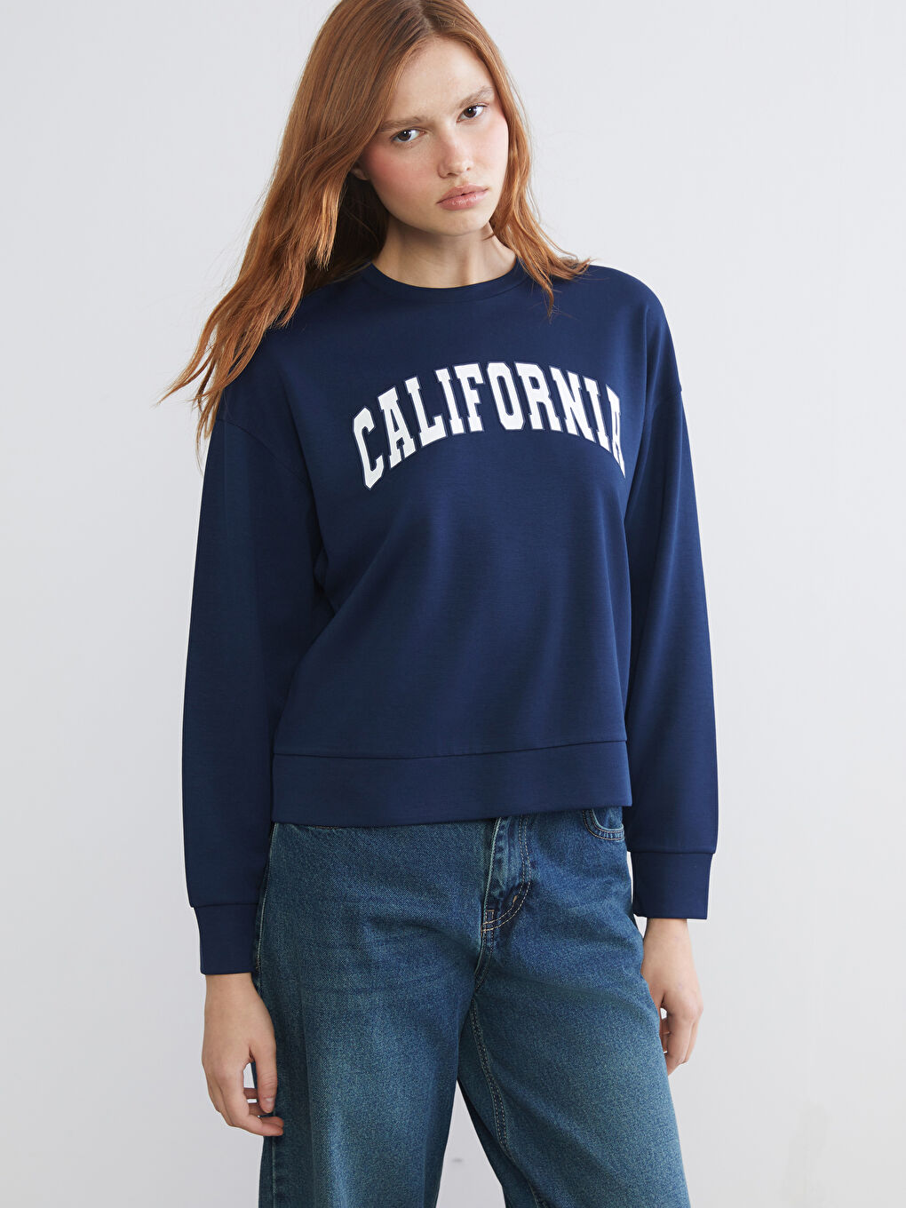 Lacivert Brooklyn Baskılı Oversize Kadın Sweatshirt