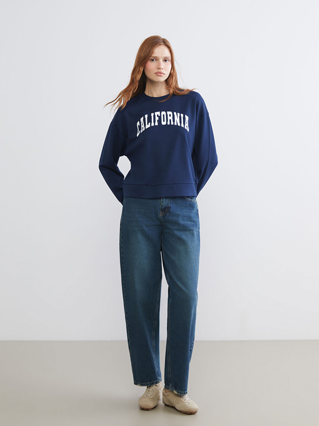 Lacivert Brooklyn Baskılı Oversize Kadın Sweatshirt-1