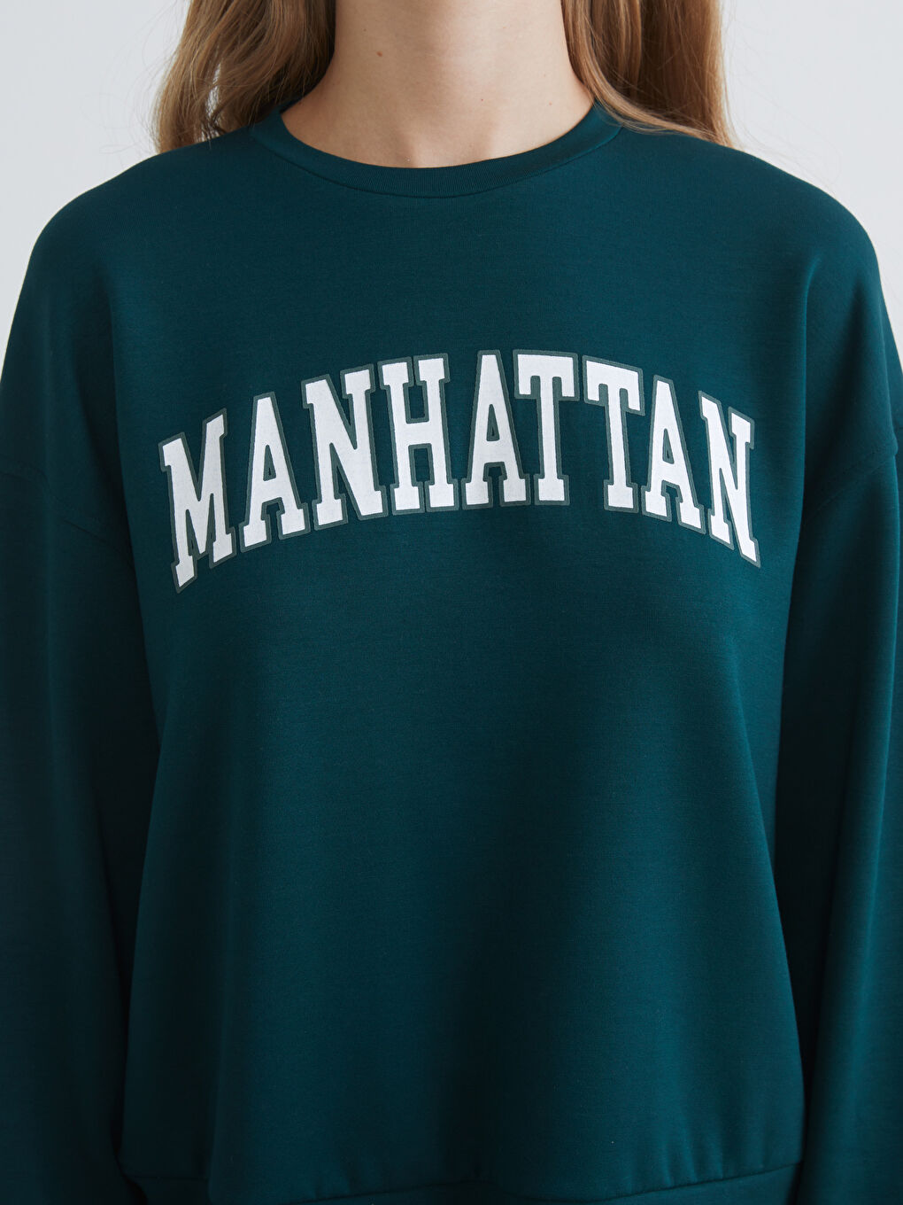 Yeşil Brooklyn Baskılı Oversize Kadın Sweatshirt-2