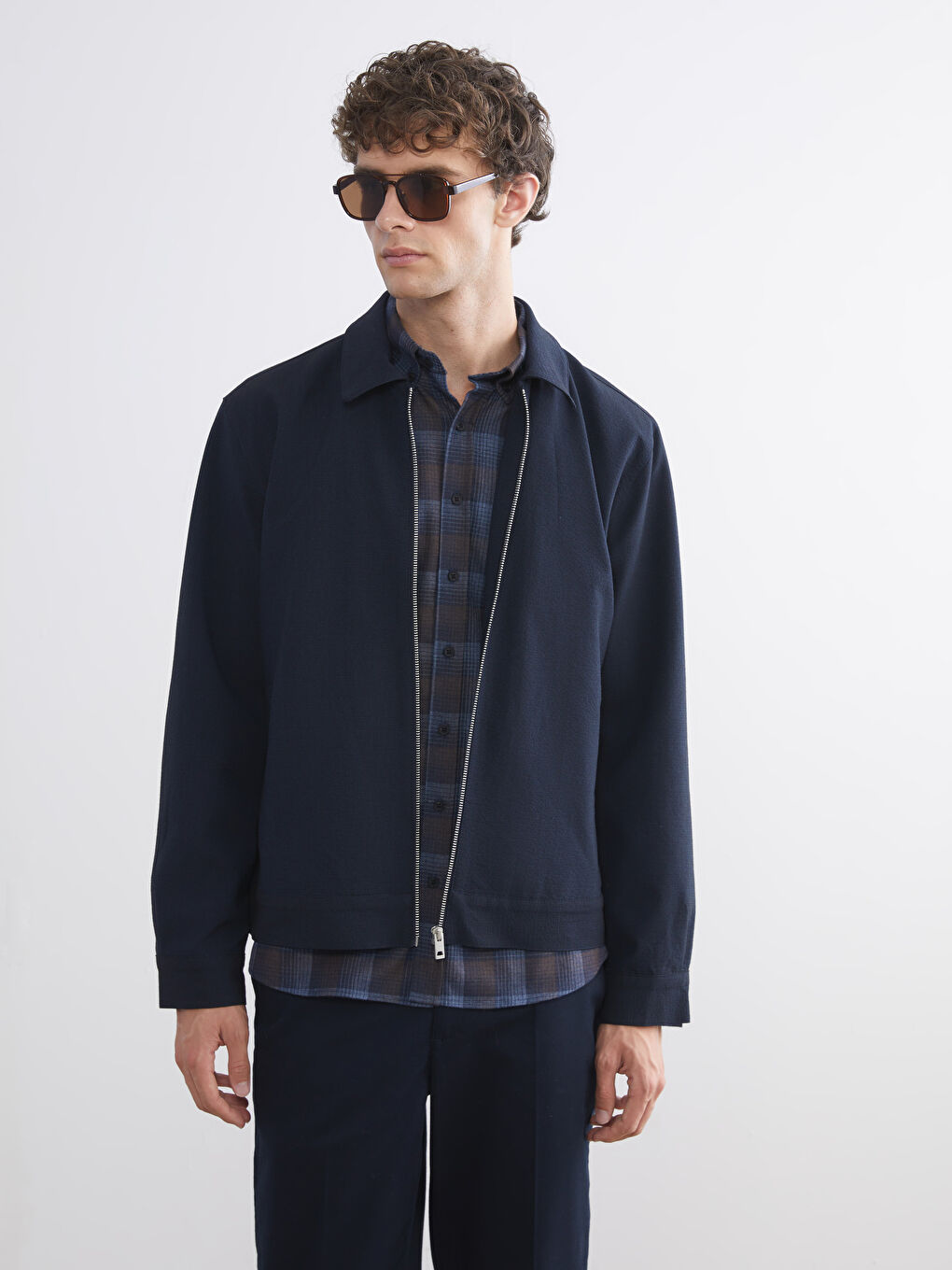 Lacivert Standart Kalıp Gömlek Yaka Erkek Mont