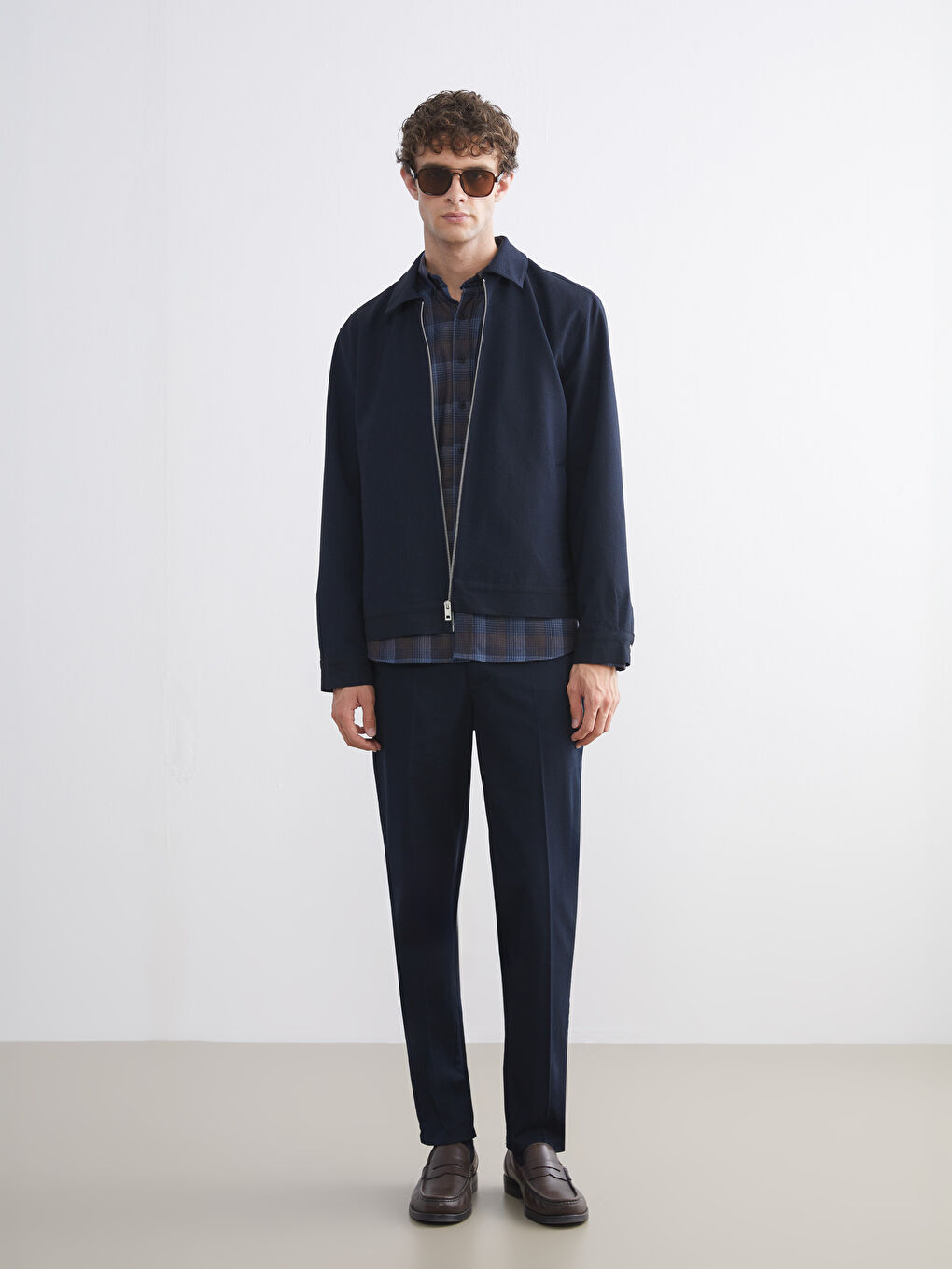 Lacivert Standart Kalıp Gömlek Yaka Erkek Mont-1