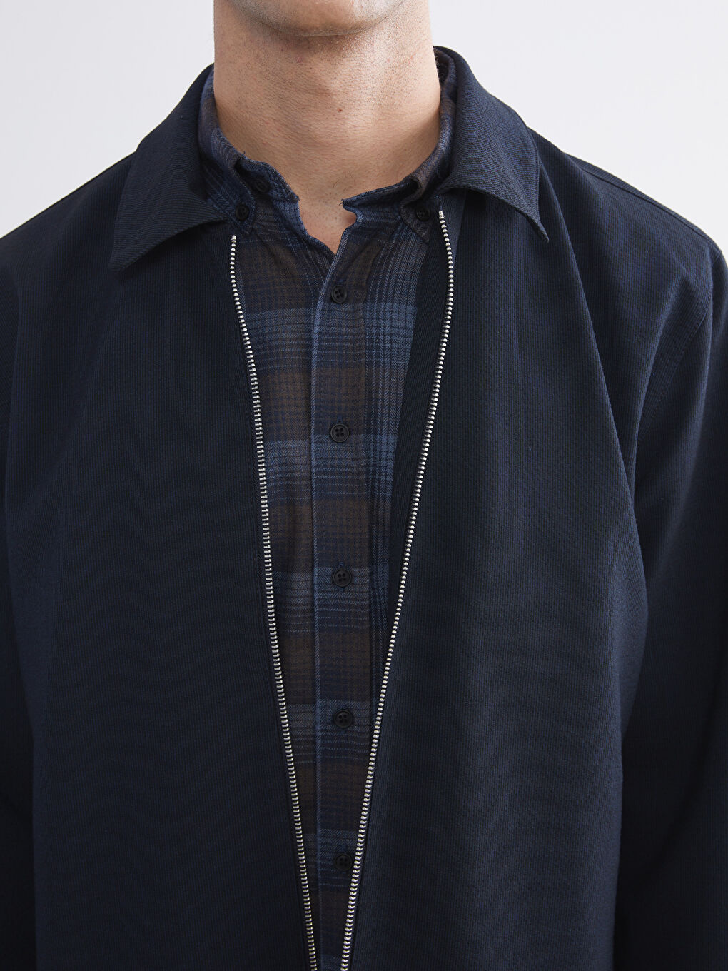Lacivert Standart Kalıp Gömlek Yaka Erkek Mont-2