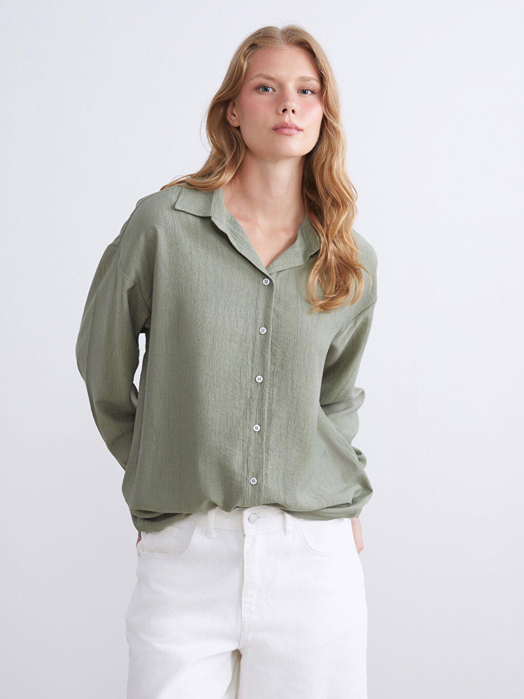 Textured Oversize Women's Shirt