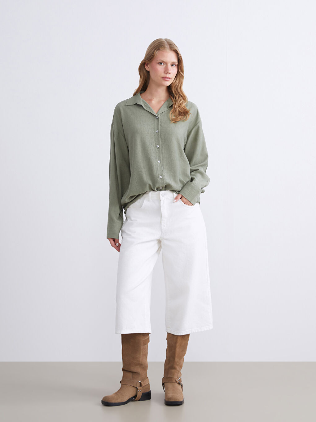 Textured Oversize Women's Shirt-1