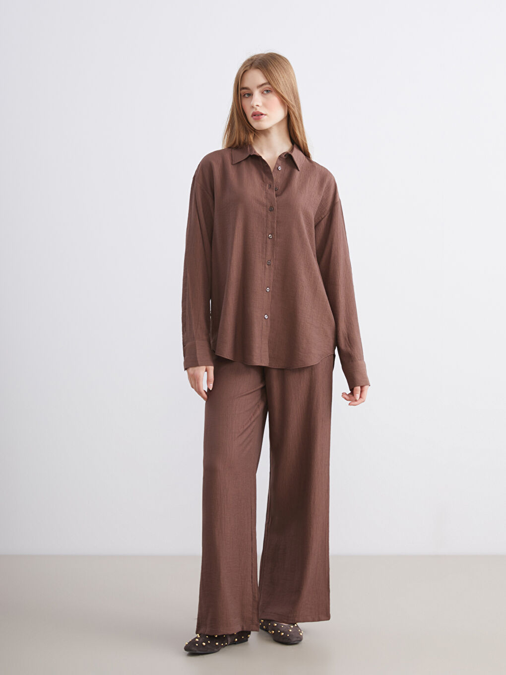 Textured Oversize Women's Shirt-1