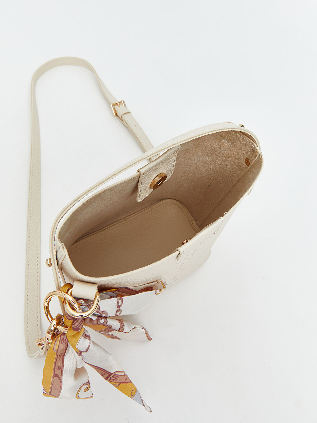 Bej Deri Görünümlü Kadın Omuz Çantası-4