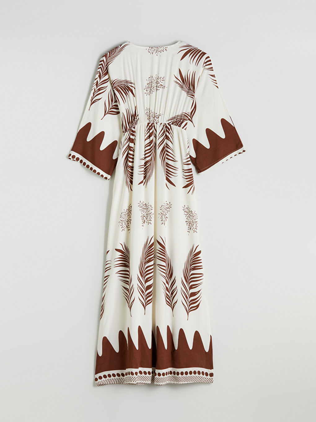 Kahverengi Kruvaze Yaka Desenli Elbise-5