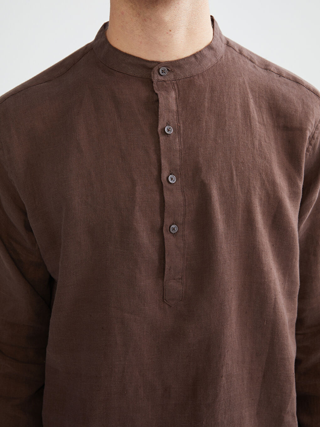Kahverengi Rahat Kalıp Hakim Yaka Uzun Kollu Erkek Gömlek-2