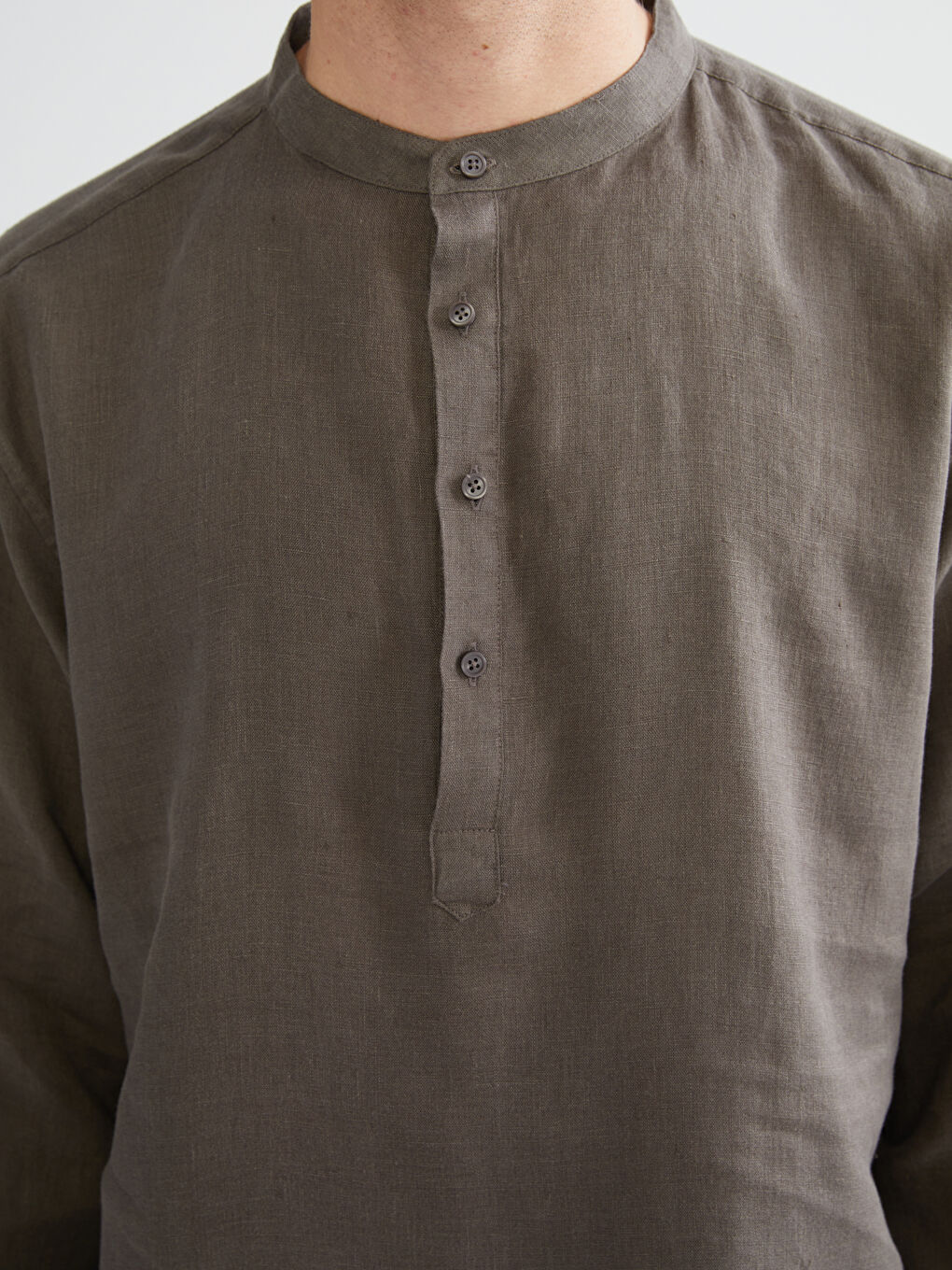 Petrol Rahat Kalıp Hakim Yaka Uzun Kollu Erkek Gömlek-2