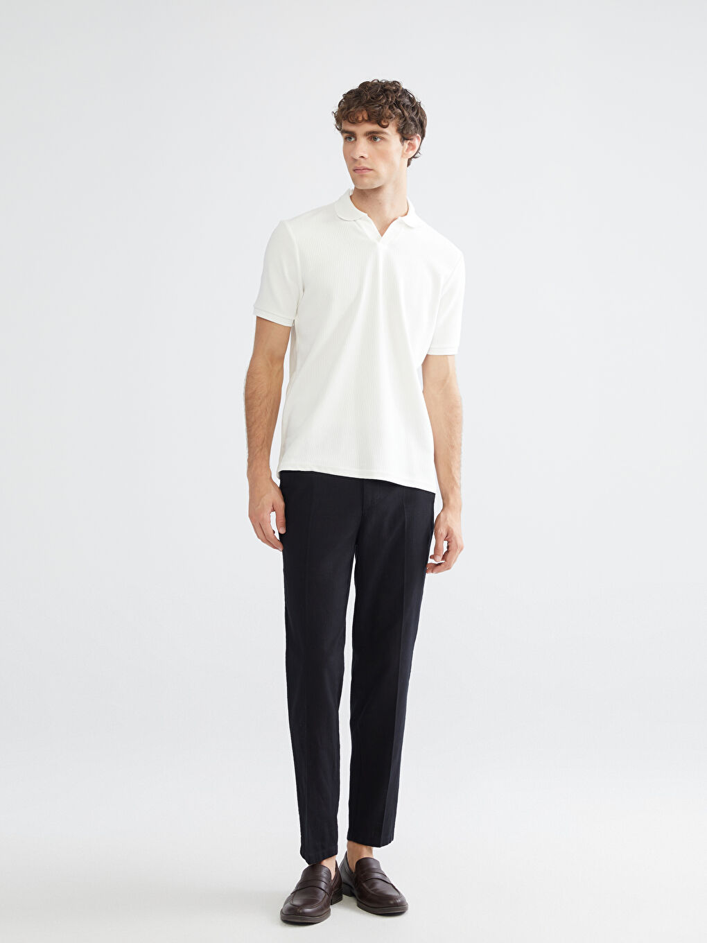 Ekru Polo Yaka Erkek Tişört-1