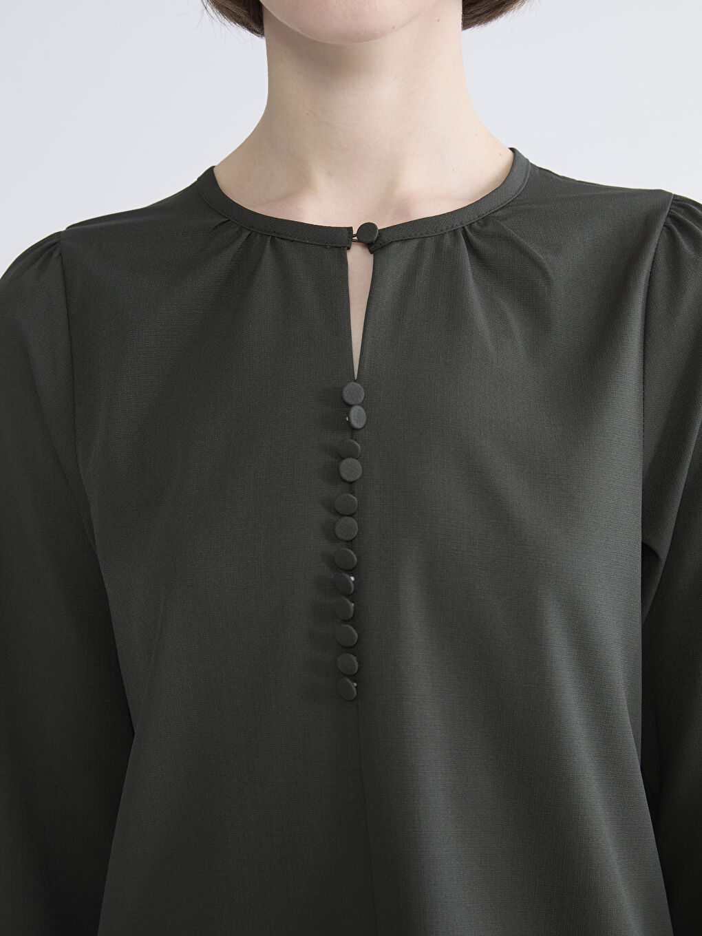 Yeşil Bisiklet Yaka Büzgülü Bluz-2