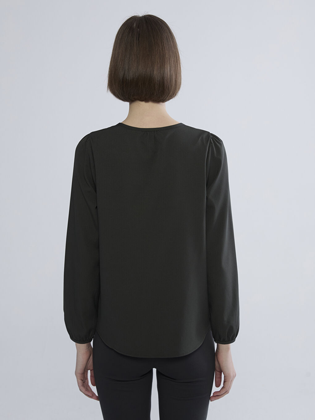 Yeşil Bisiklet Yaka Büzgülü Bluz-3