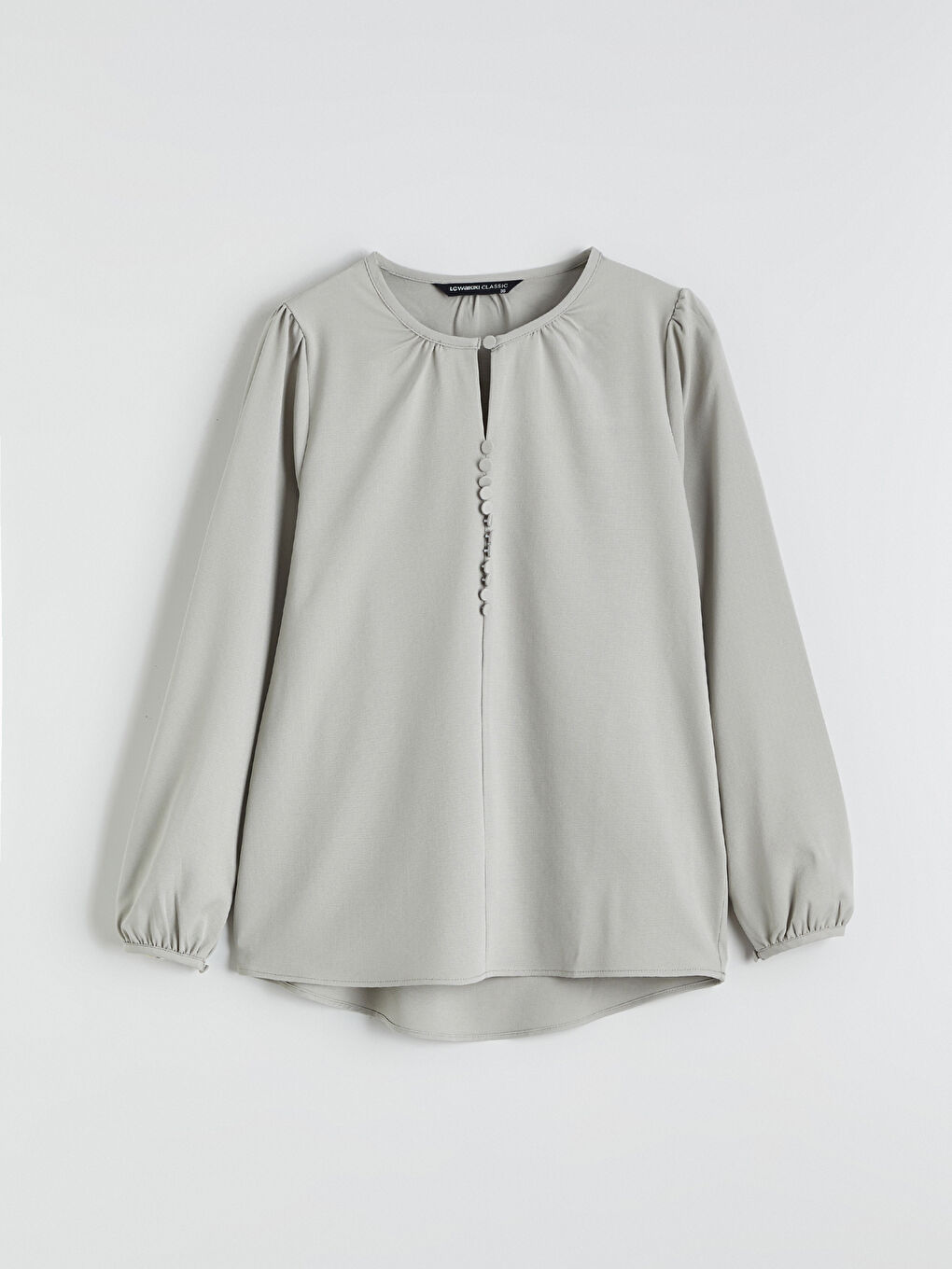 Дөңгелек жағалы бүрмелі блузка-4