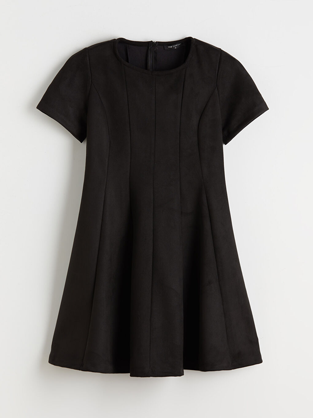 Siyah Bisiklet Yaka Süet Mini Elbise-4