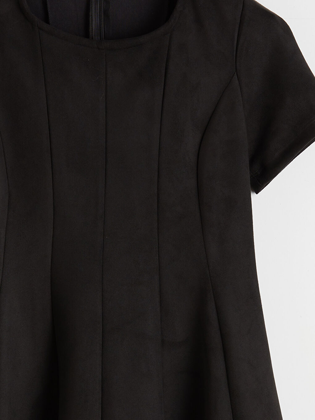 Siyah Bisiklet Yaka Süet Mini Elbise-5