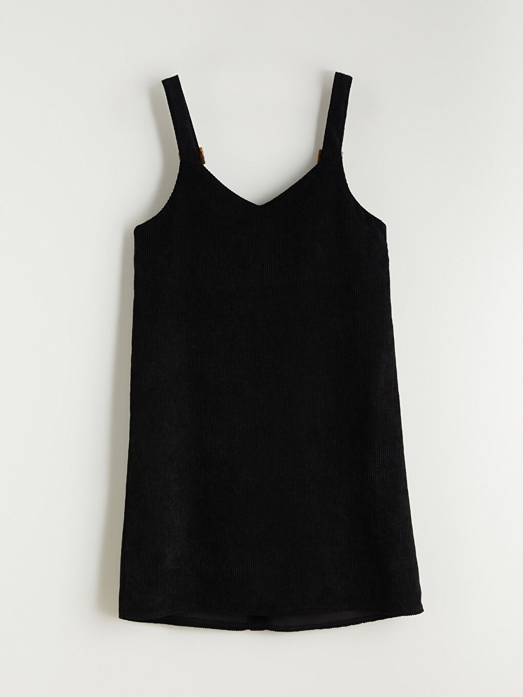 Siyah V Yaka Kadife Elbise-5