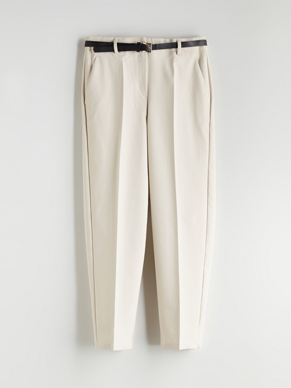 Bej Beli Kemerli Kadın Pantolon-6