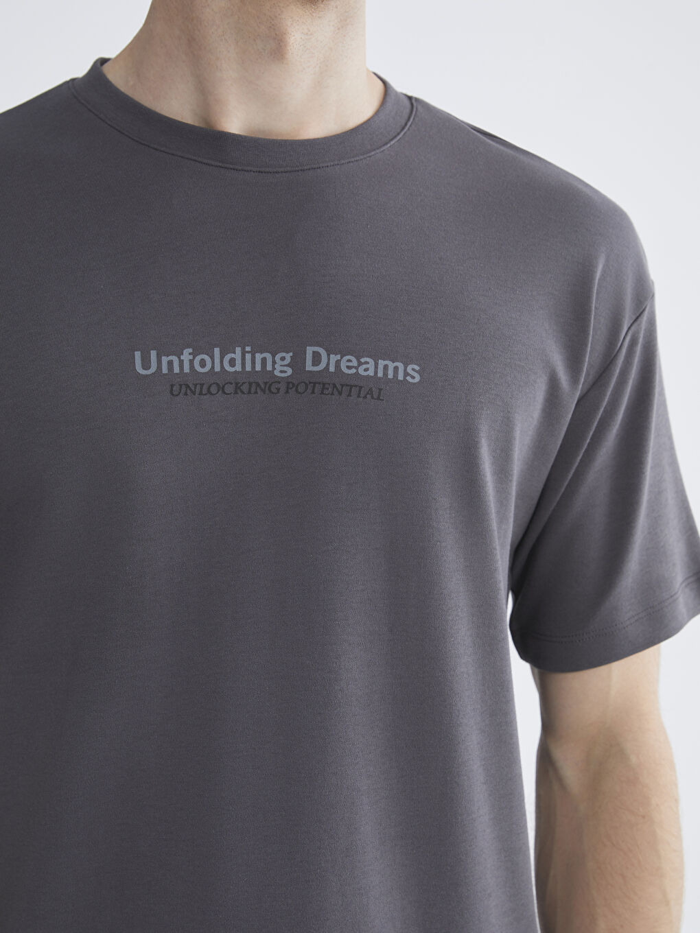 Gri Bisiklet Yaka Baskılı Penye Erkek Pijama Üst-2